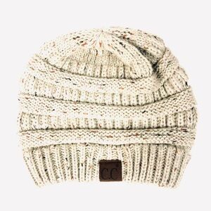 CC Beanie Chunky Knit Cap Thick Slouchy, cream speckled